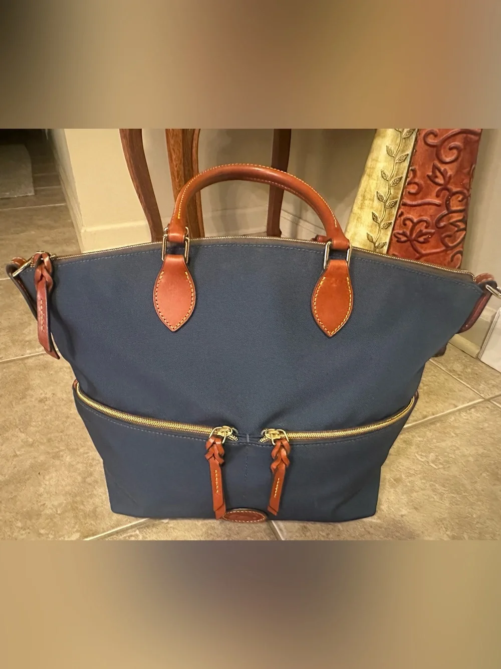 Dooney & Bourke Periwinkle/Cornflower Blue Nylon Large Pocket Satchel